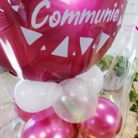 geld cadeau in ballon communie roze