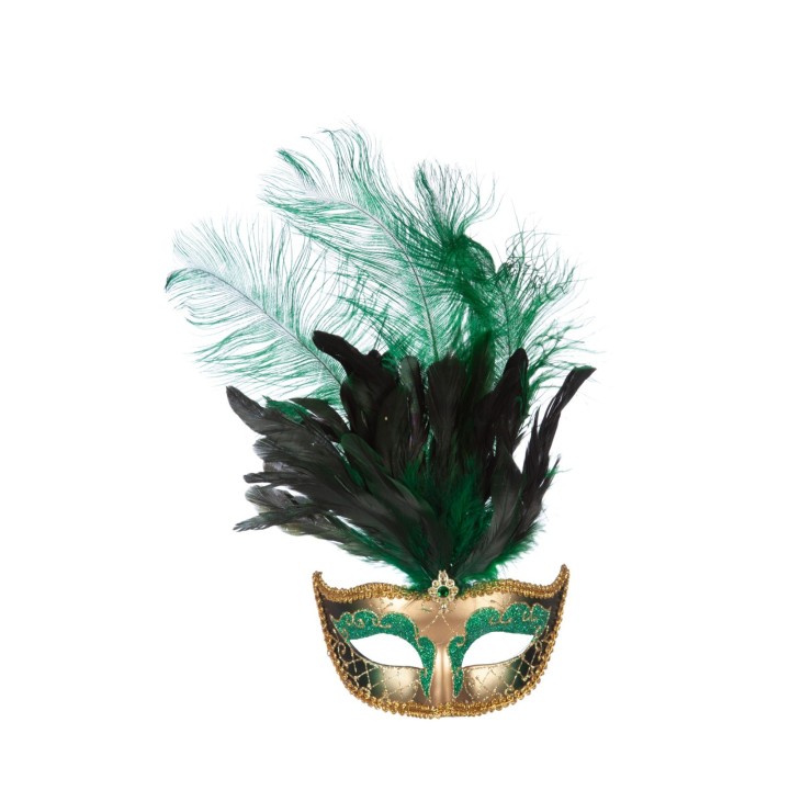 Ventiaans masker veren groen oogmasker carnavalsmasker