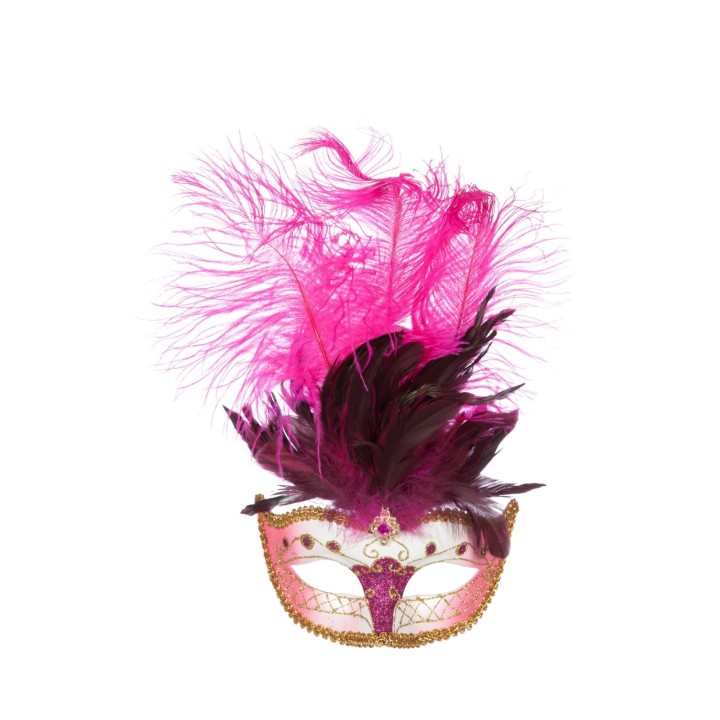 Ventiaans masker veren roze oogmasker carnavalsmasker