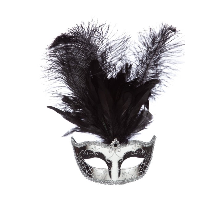 Ventiaans masker veren zilver oogmasker carnavalsmasker