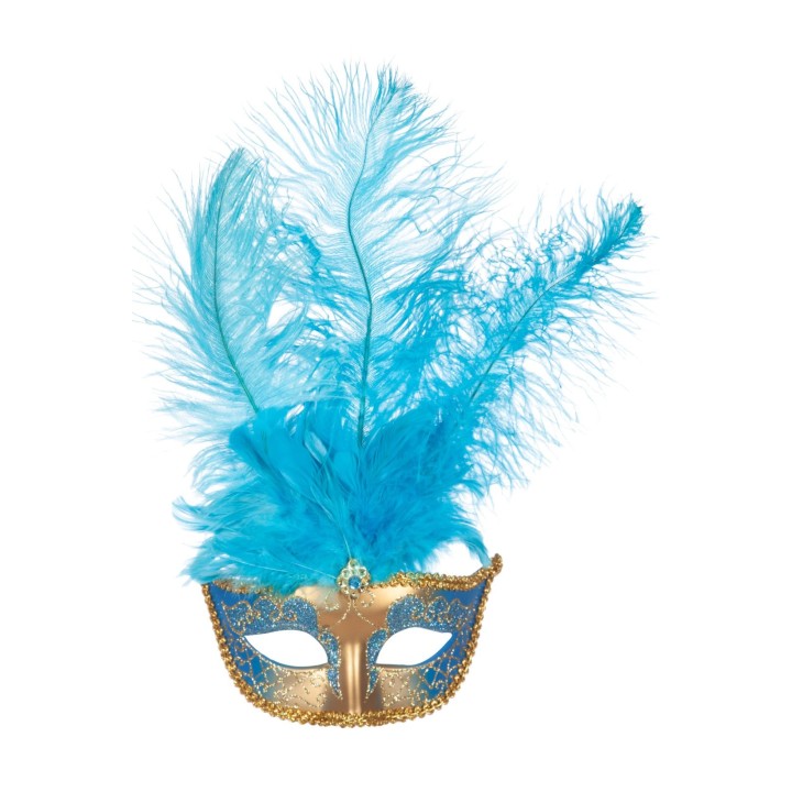 Ventiaans masker veren turquoise oogmasker carnavalsmasker