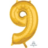 medium folie ballon cijfer 9 goud 66cm