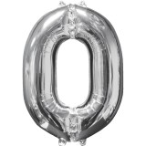 medium cijfer ballon zilver 0 folieballon