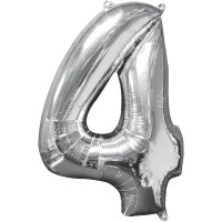 Cijfer ballon folie zilver 66 cm cijfer 4
