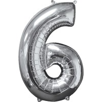 Cijfer ballon folie zilver 66 cm cijfer 6