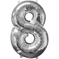Cijfer ballon folie zilver 66 cm cijfer 8
