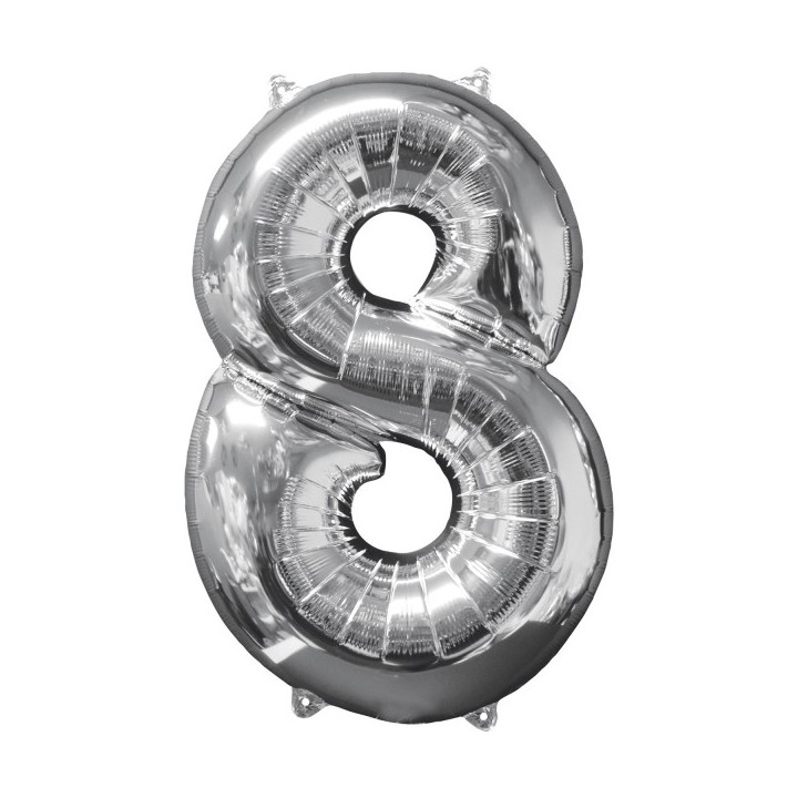Cijfer ballon folie zilver 66 cm cijfer 8