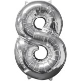 medium cijfer ballon zilver 8 folieballon