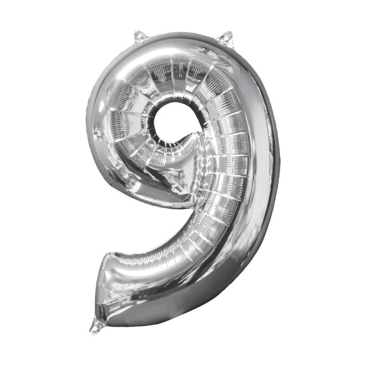 Cijfer ballon folie zilver 66 cm cijfer 9