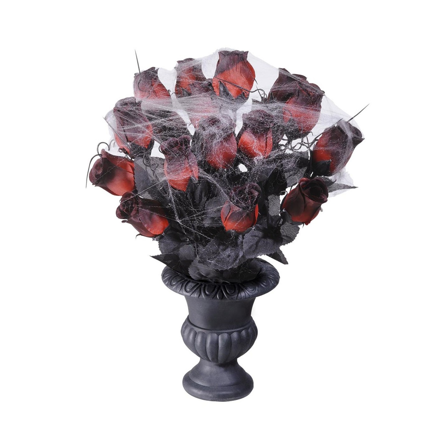 halloween tafeldecoratie versiering vaas met rozen spinnenweb