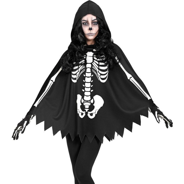 skelet poncho met kap halloween cape kleding