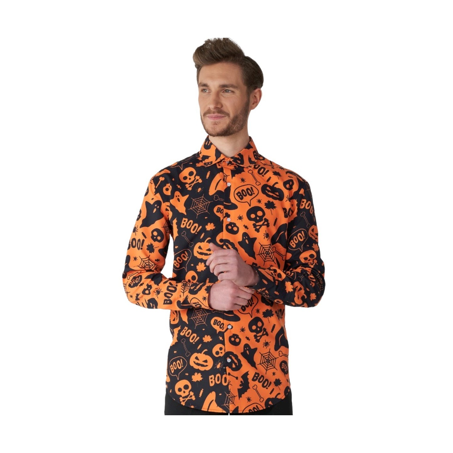 Halloween Suitmeister® overhemd heren pompoen skull