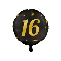 Folieballon 16 zwart goud 43cm