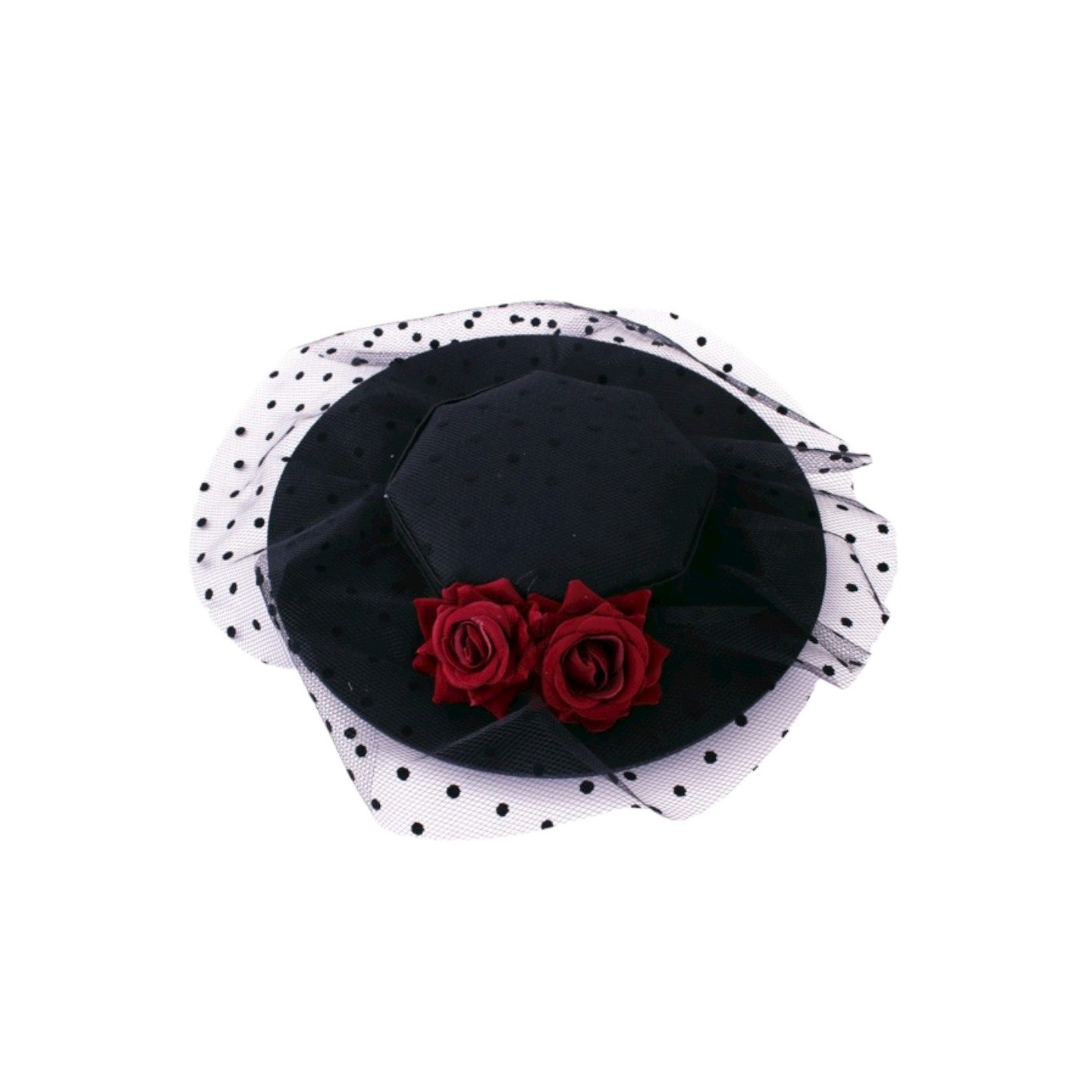 zwart hoedje rode roos dames hoed