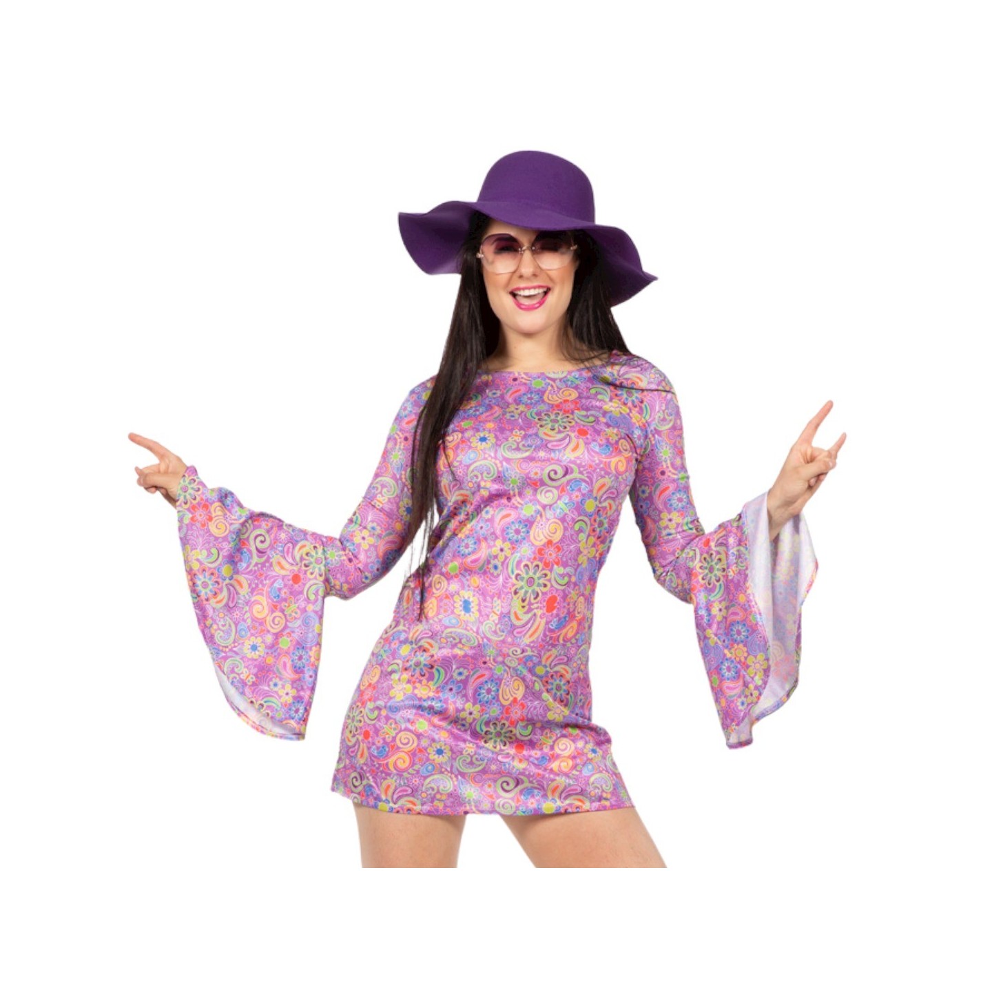 jaren 60 kleding hippie jurkje flower power paars
