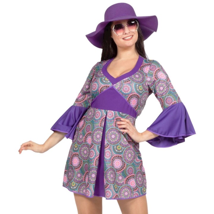 jaren 60 kleding hippie jurkje flower power paars