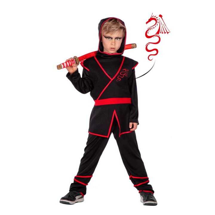 Ninja kostuum kind zwart/rood pak