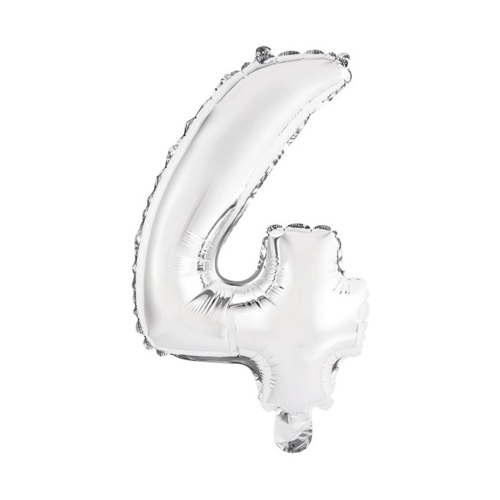 cijferballon folieballon cijfer 4 minishape zilver verjaardag versiering