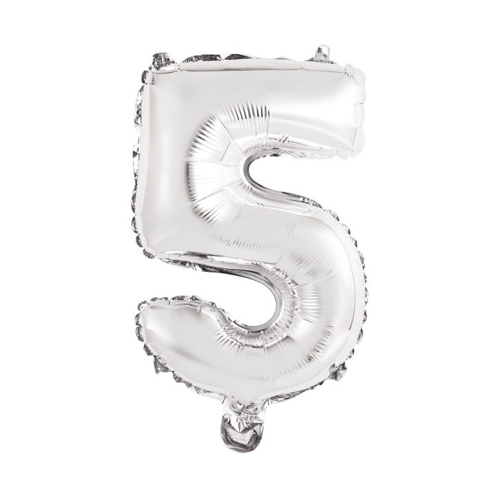 cijferballon folieballon cijfer 5  minishape zilver verjaardag versiering