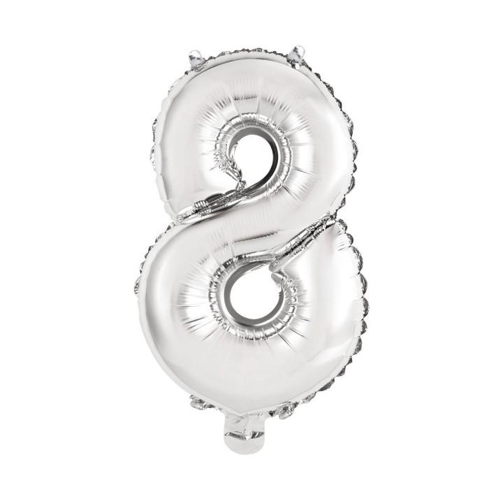 cijferballon folieballon ballon cijfer 8 jaar minishape zilver