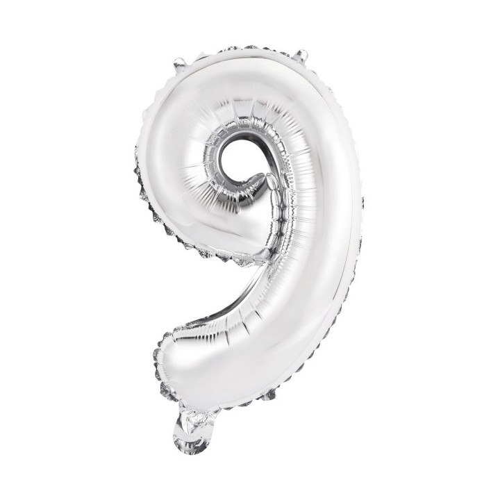 cijferballon folieballon ballon cijfer 9 jaar minishape zilver