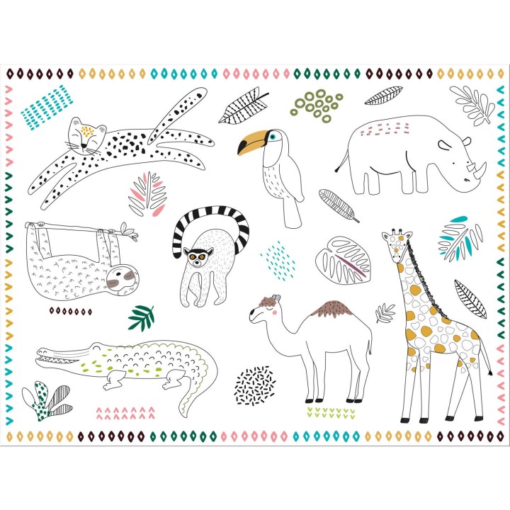 Kleurplaat placemats safari jungle dieren kinderfeestje