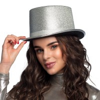 Hoge hoed zilver lurex glitter