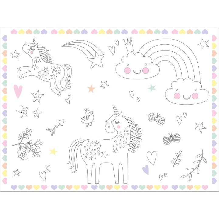 Kleurplaat placemats unicorn eenhoorn versiering kinderfeestje