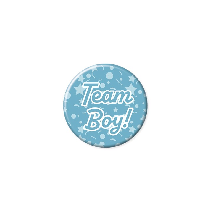 gender reveal button team boy blauw