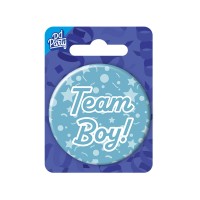 gender reveal button team boy blauw
