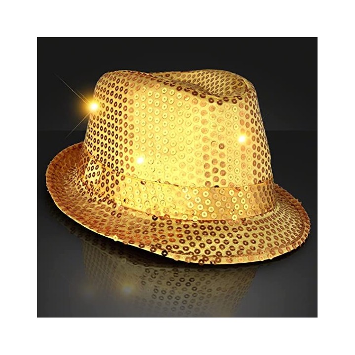 Glitter hoed goud met LED lichtjes