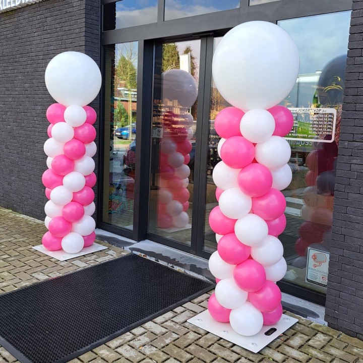 ballonpilaar roze wit ballondecoratie ballonenzuil