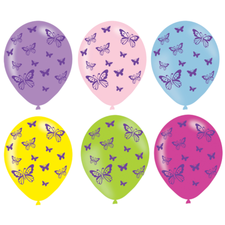 Gekleurde ballonnen mix metallic vlinder 6st