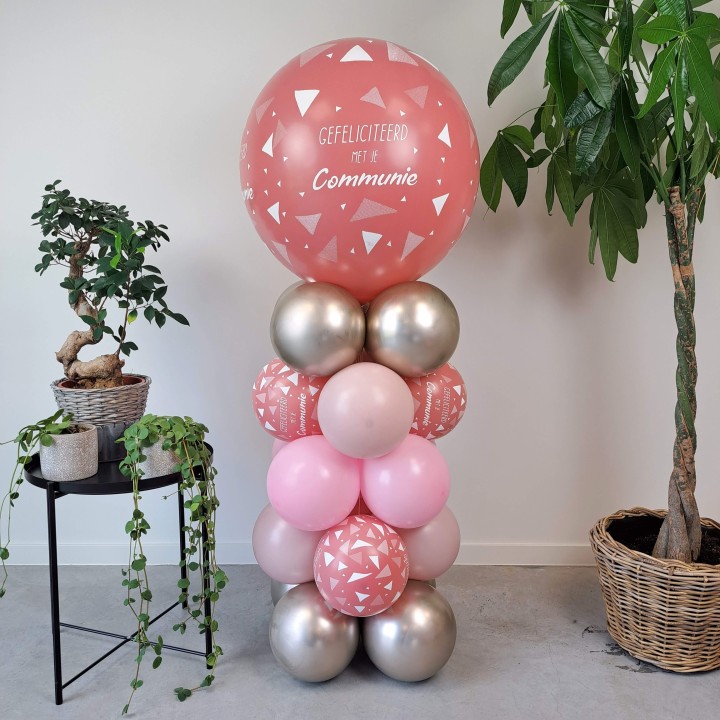 ballonnen pilaar communie decoratie roze rosewood