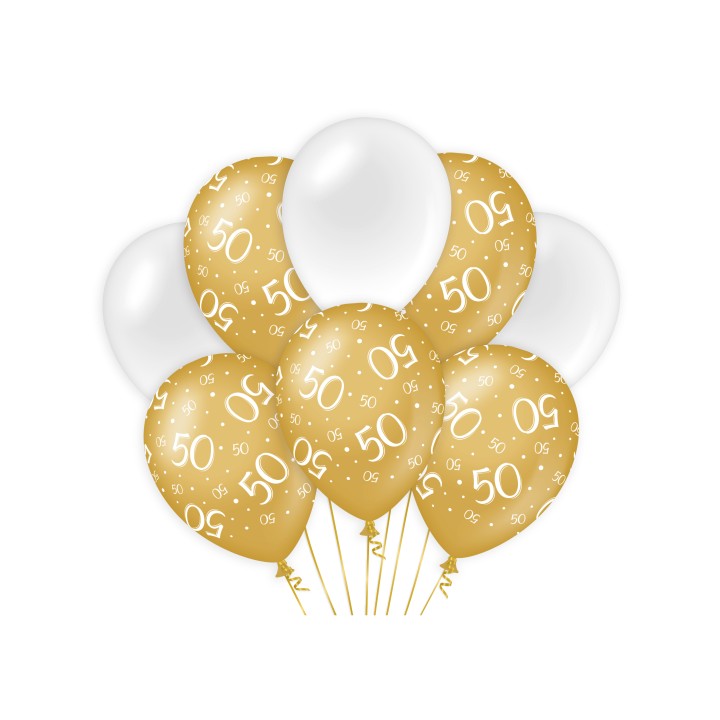 verjaardag ballonnen 50 jaar wit goud versiering