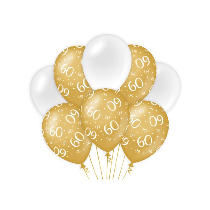verjaardag ballonnen 60 jaar wit goud versiering