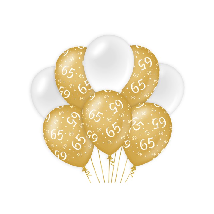 verjaardag ballonnen 65 jaar wit goud versiering