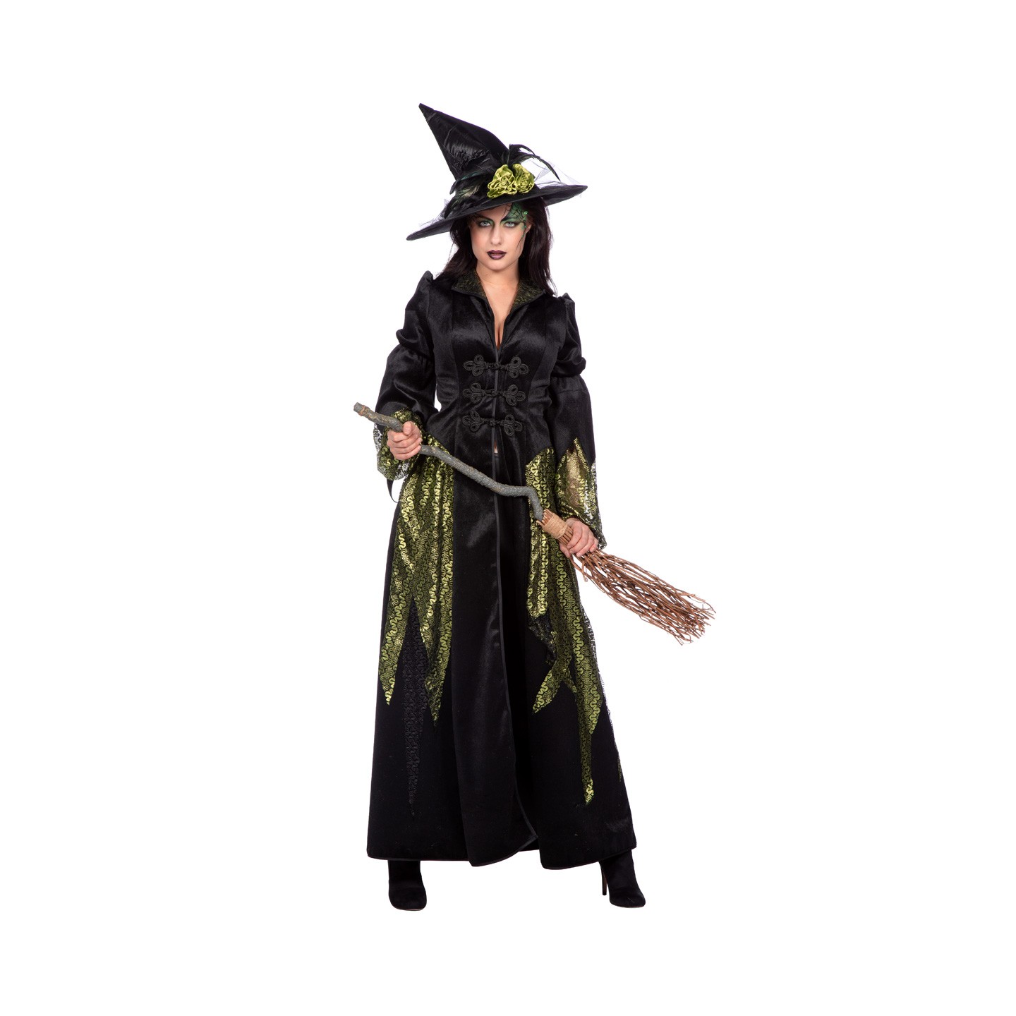 heksenjurk dames zwart groen halloween kostuum