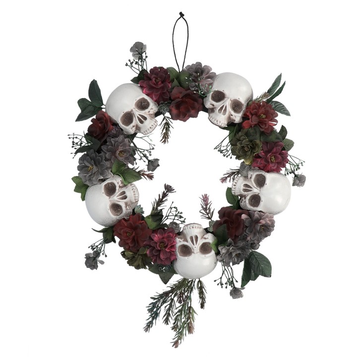 halloween decoratie bloemenkrans met schedels