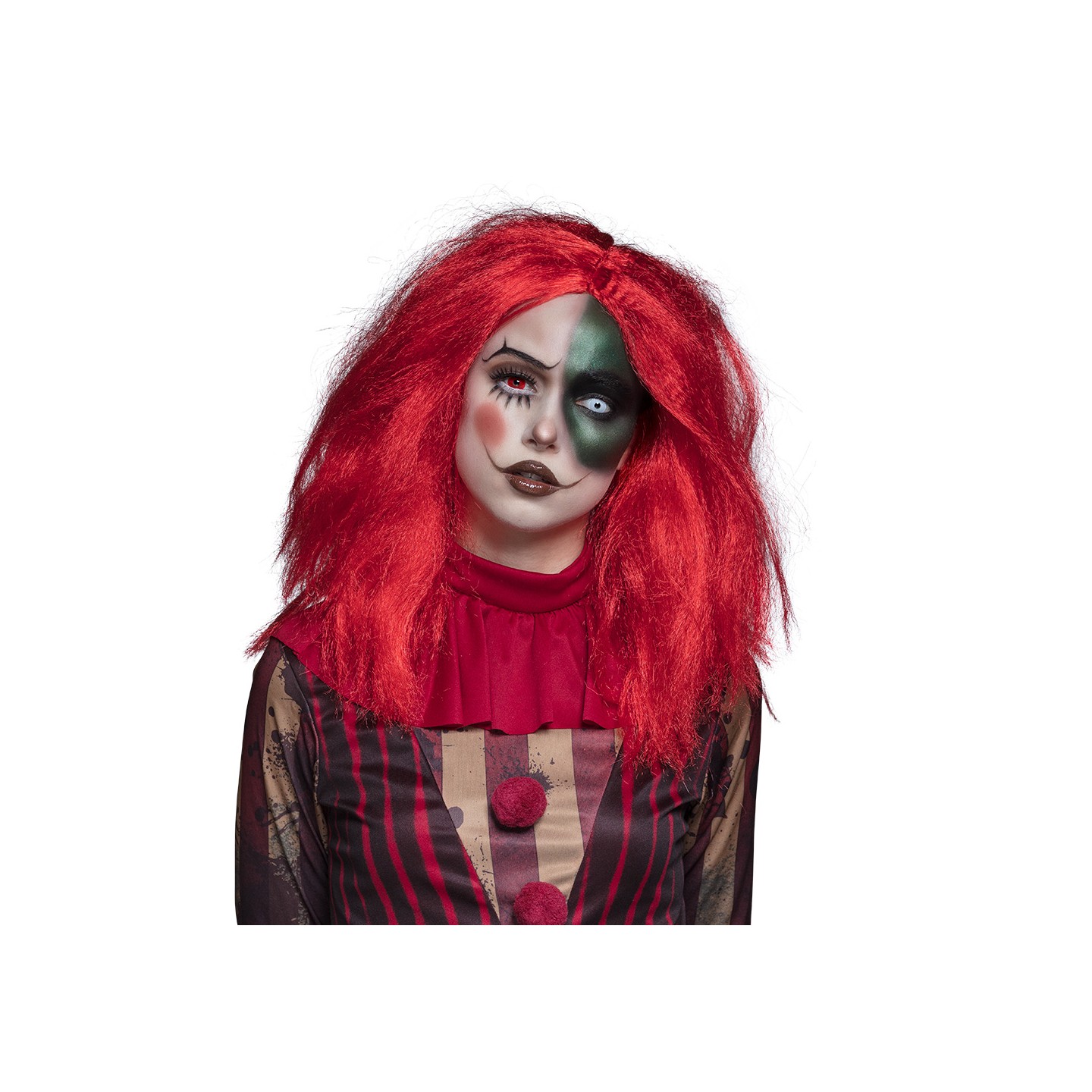 killer clown halloween pruik dames rood