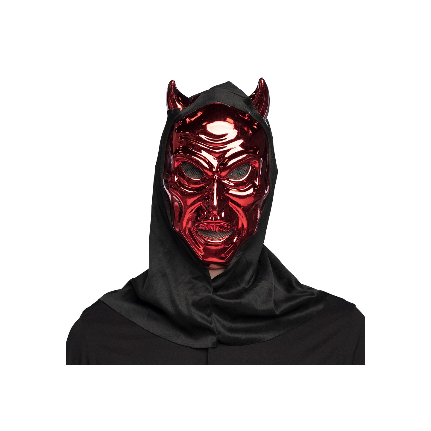 halloween masker duivel met kap rood