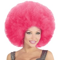 disco afro pruik roze carnavalspruik dames