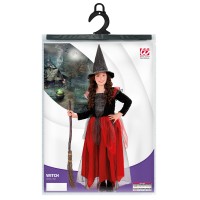 heksenjurk kind zwart rood halloween kostuum