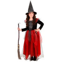 heksenjurk kind zwart rood halloween kostuum