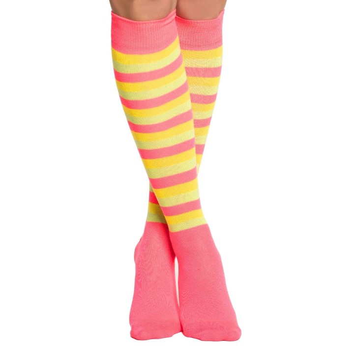 kniekousen fluo gestreepte neon sokken