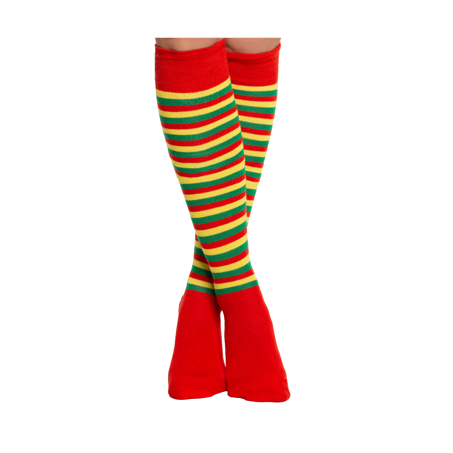 gestreepte kniekousen rood geel groen sokken