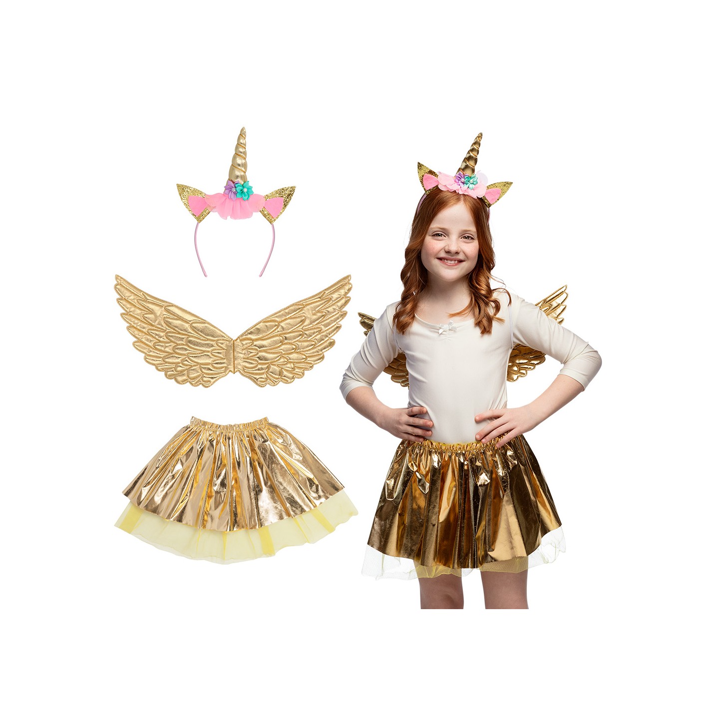 Eenhoorn unicorn verkleedset kostuum goud kind