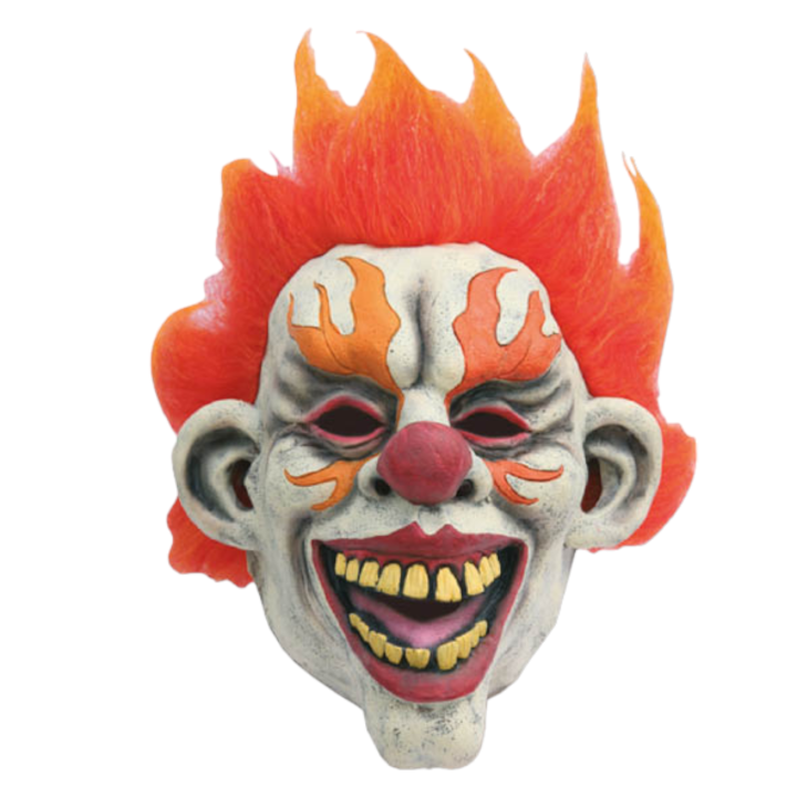 halloween killer clown masker oranje vlammen