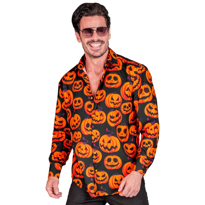 halloween shirt pompoen print hemd heren