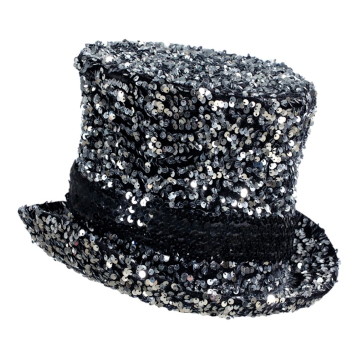 hoge pailletten hoed zilver glitterhoed